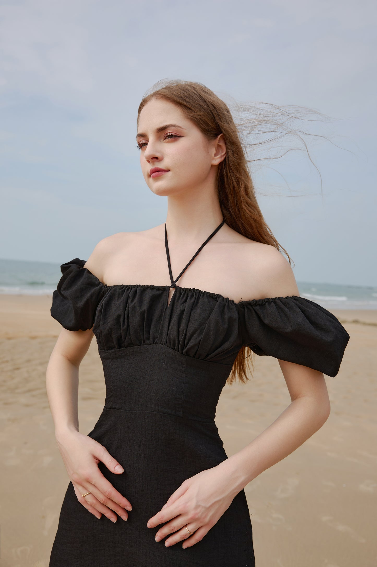 Leah Puffy Sleeve Mini Dress In Black