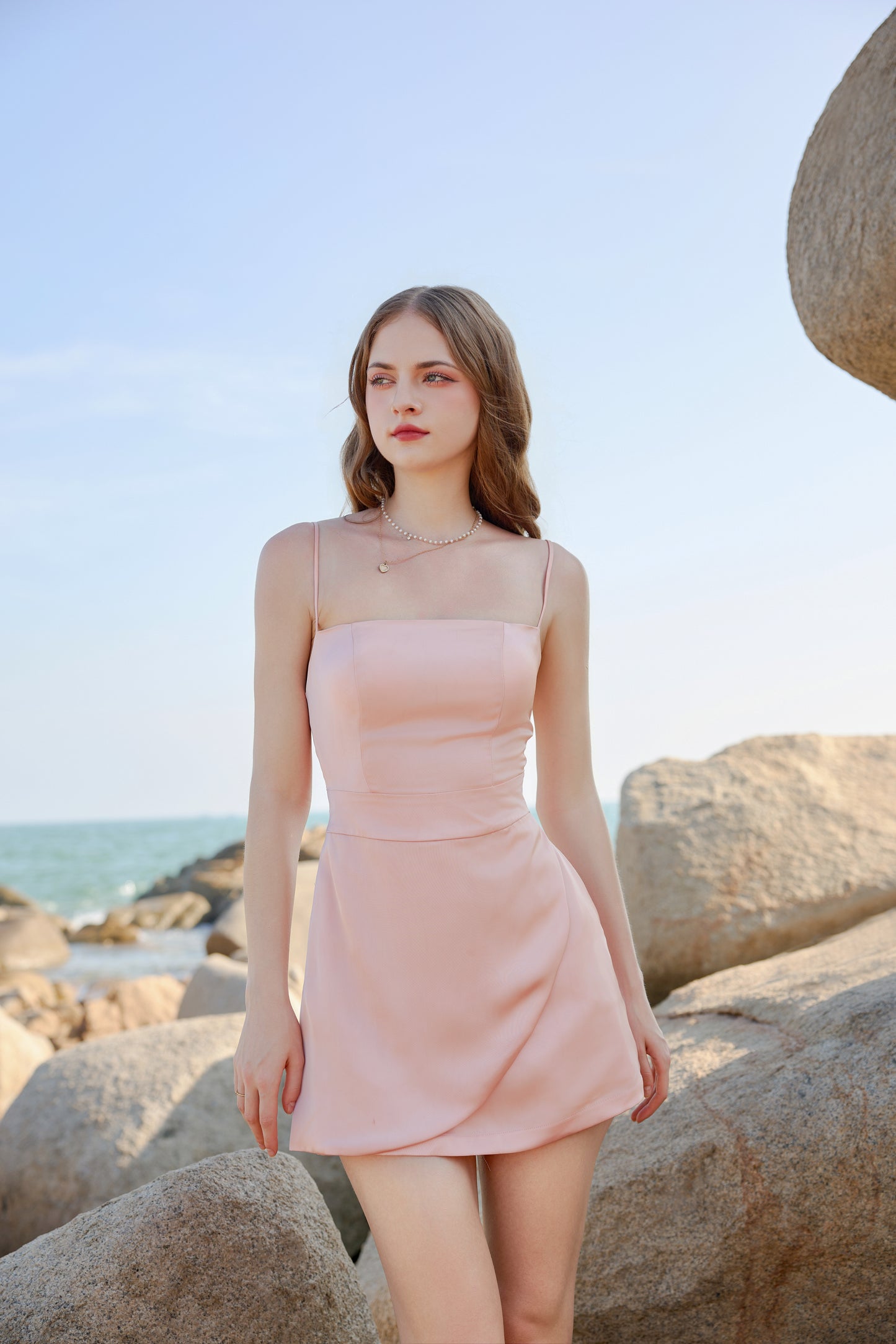 Paige Romper Mini Dress In Coral Pink