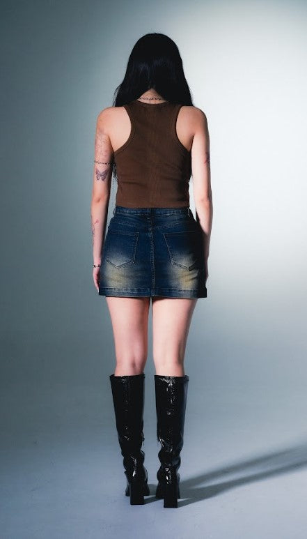 Y2K Bella Racer Cut Top In Brown