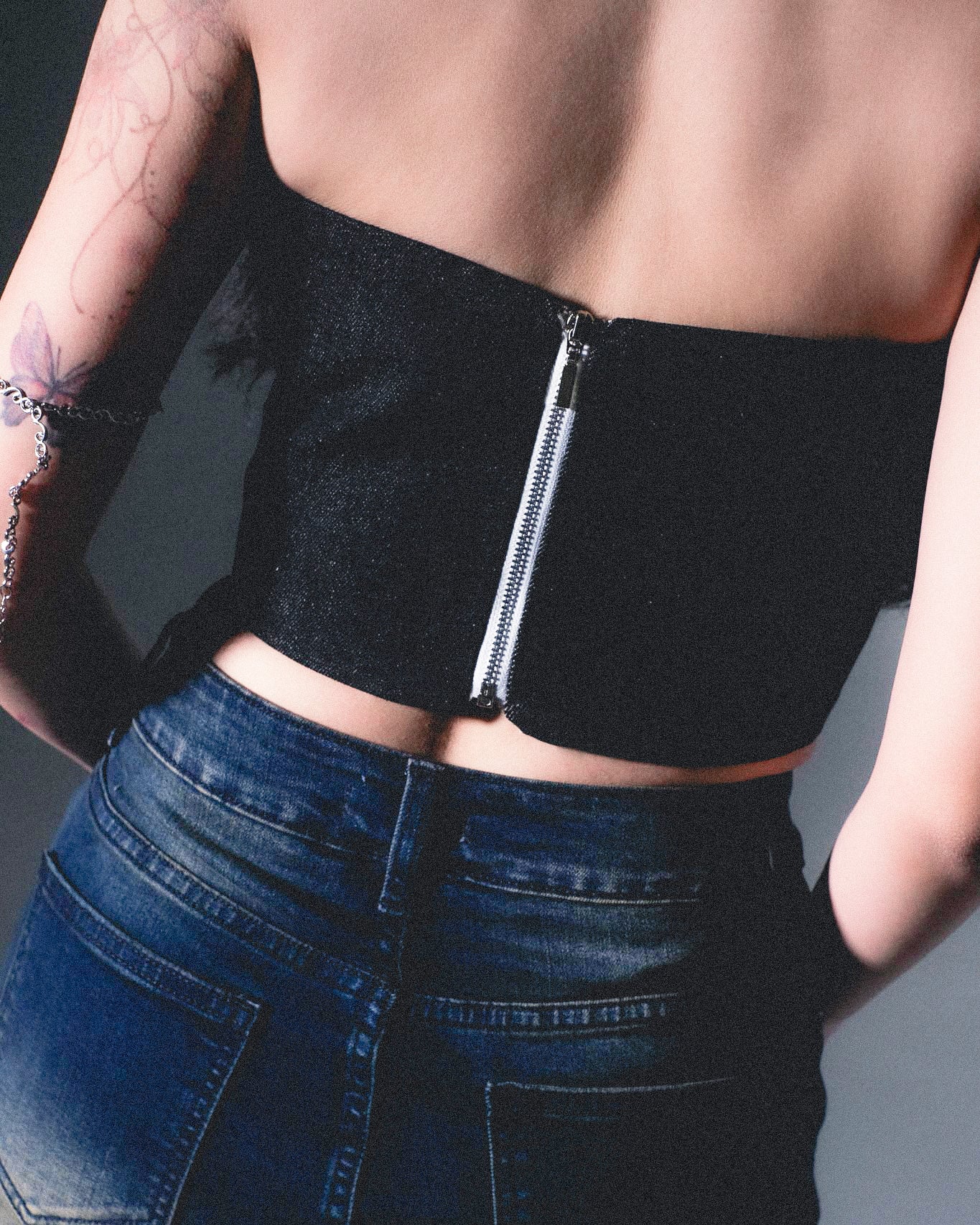 Mya Denim Corset In Washed Black