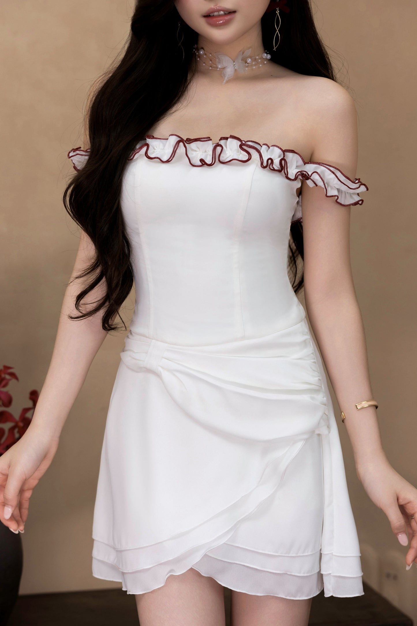 Rosanna Offshoulder Romper Dress (Red Ruffle)