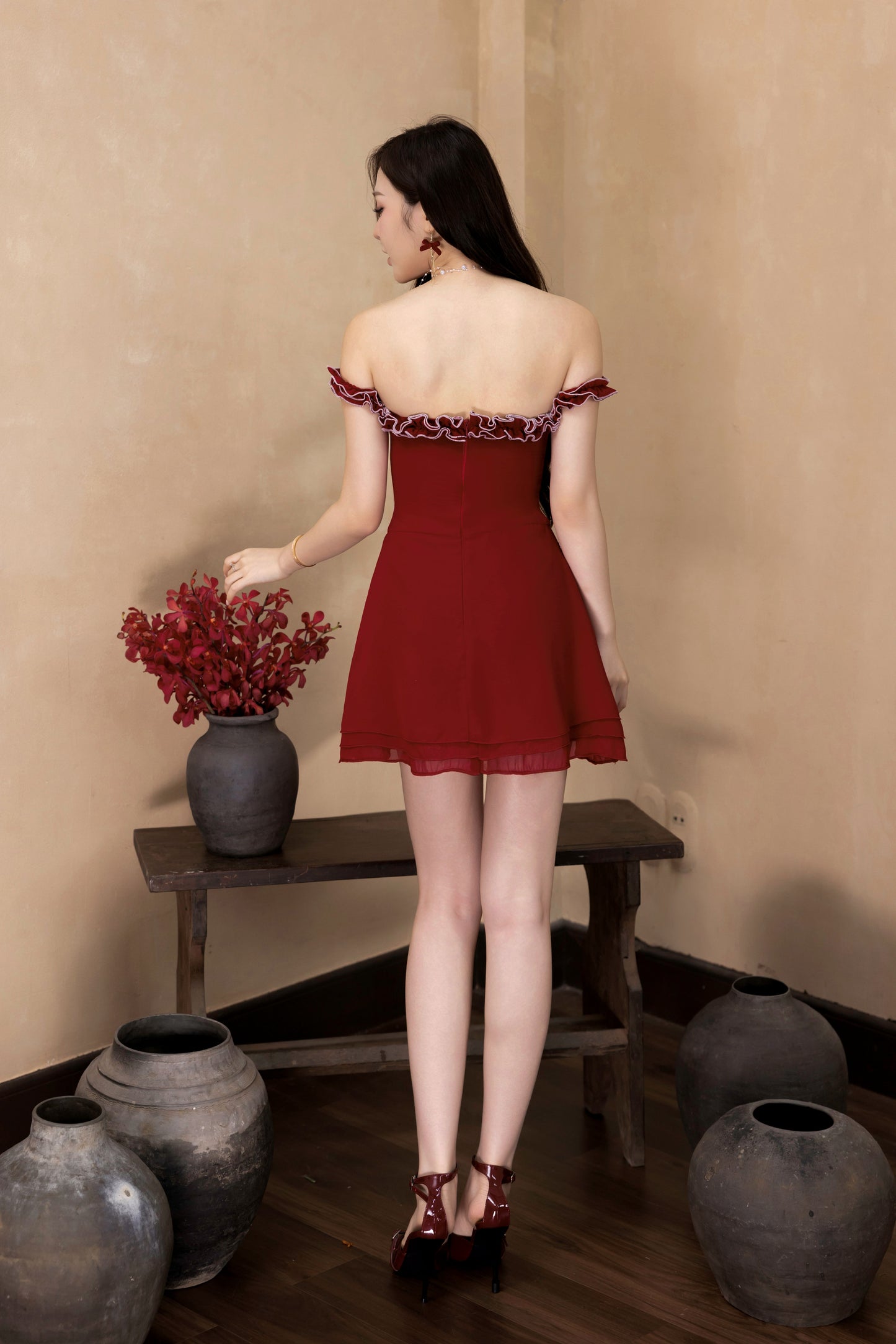 Rosanna Offshoulder Romper Dress In Red