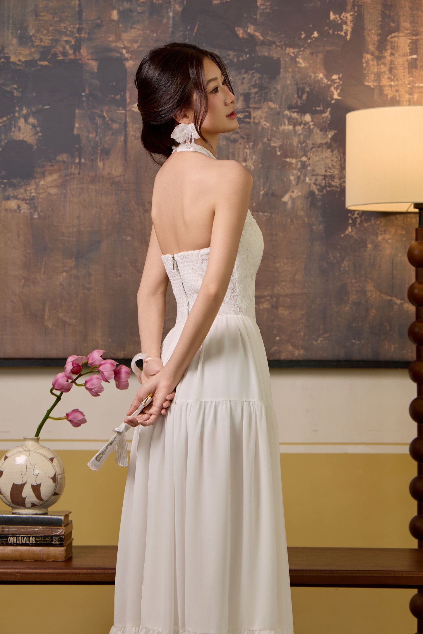 Ying lace corset maxi dress - White