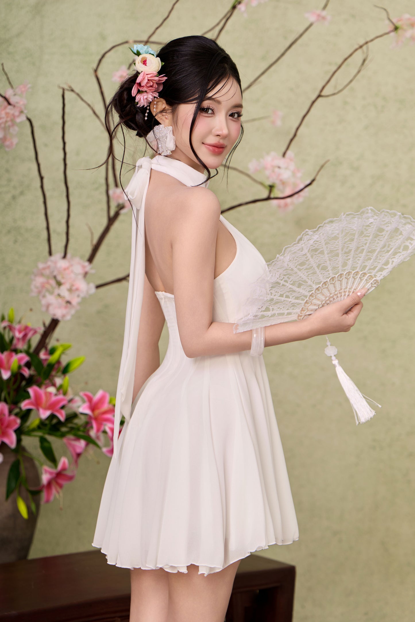 Jade corset panelling dress - White