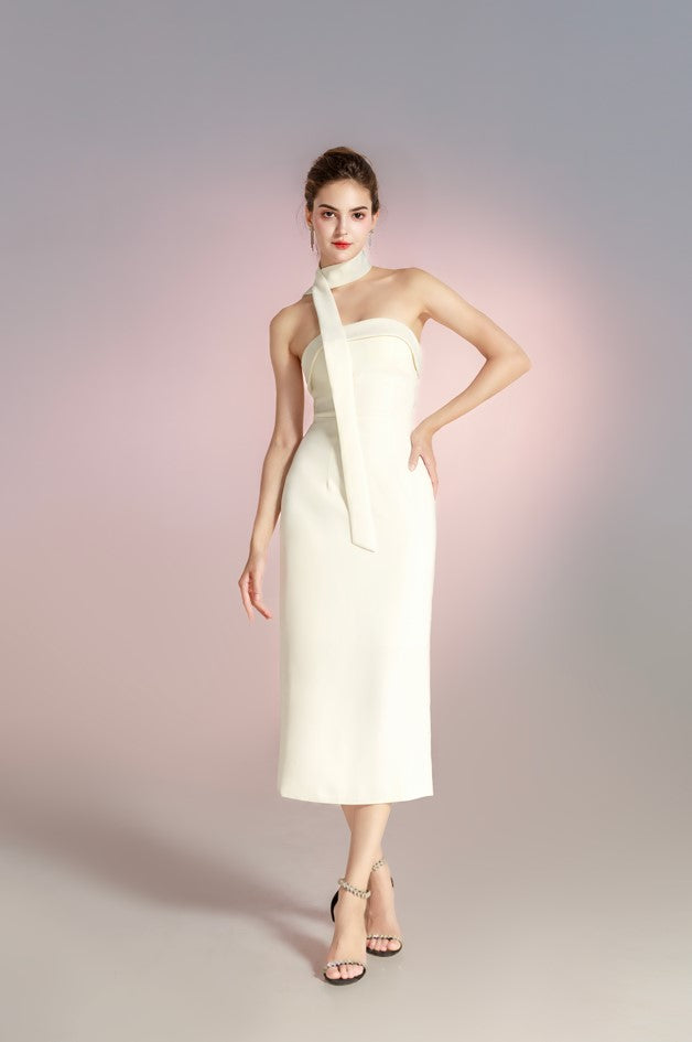 Faye Ruched Maxi Dress In White