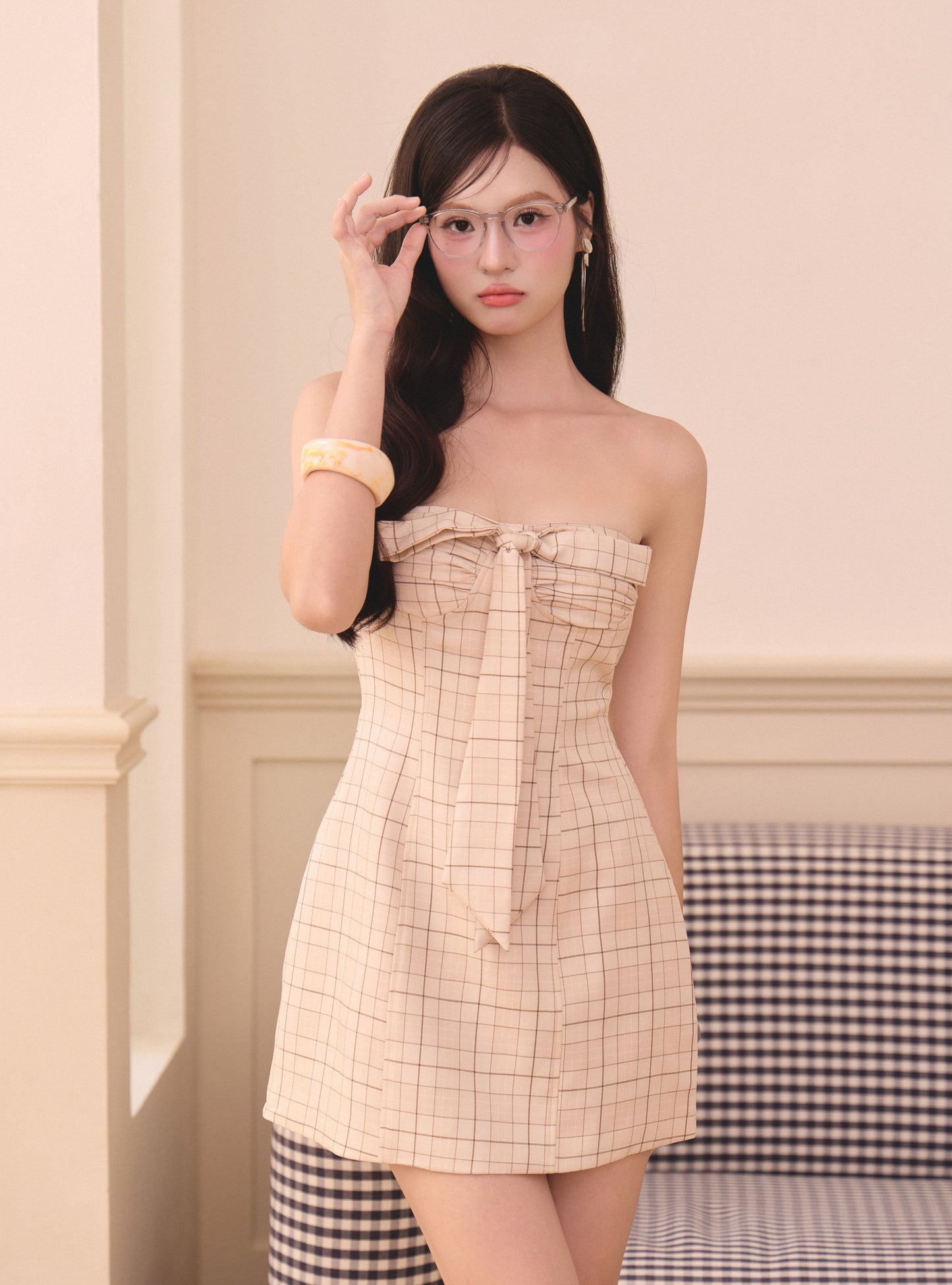 Melisse Mini Dress - White Checkered