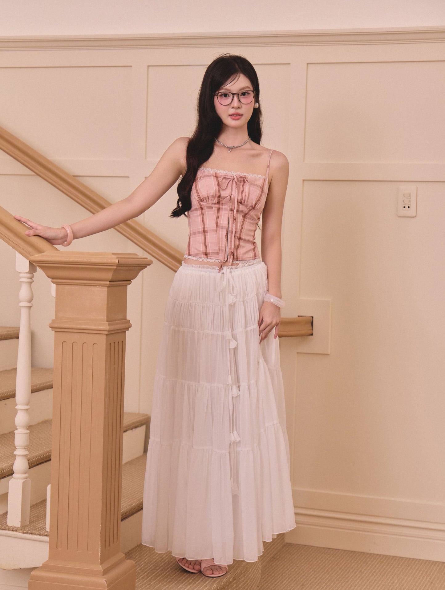 Gemma Clasp Plaid Top - Pink Checkered
