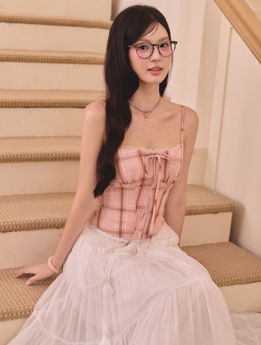 Gemma Clasp Plaid Top - Pink Checkered