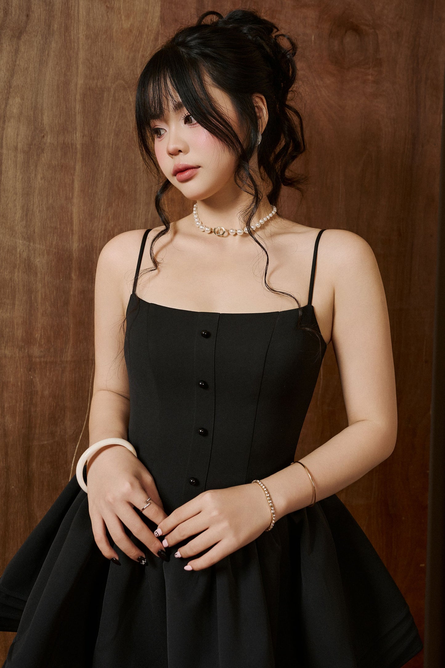 Kiara Corset With Decorative Pearls and Lace Mini Dress - Black