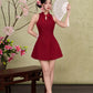 Petal Cheongsam Dress - Plain Maroon