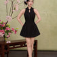 Petal Cheongsam Dress - Plain Black