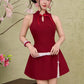 Petal Cheongsam Dress - Plain Maroon
