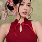 Petal Cheongsam Dress - Plain Maroon