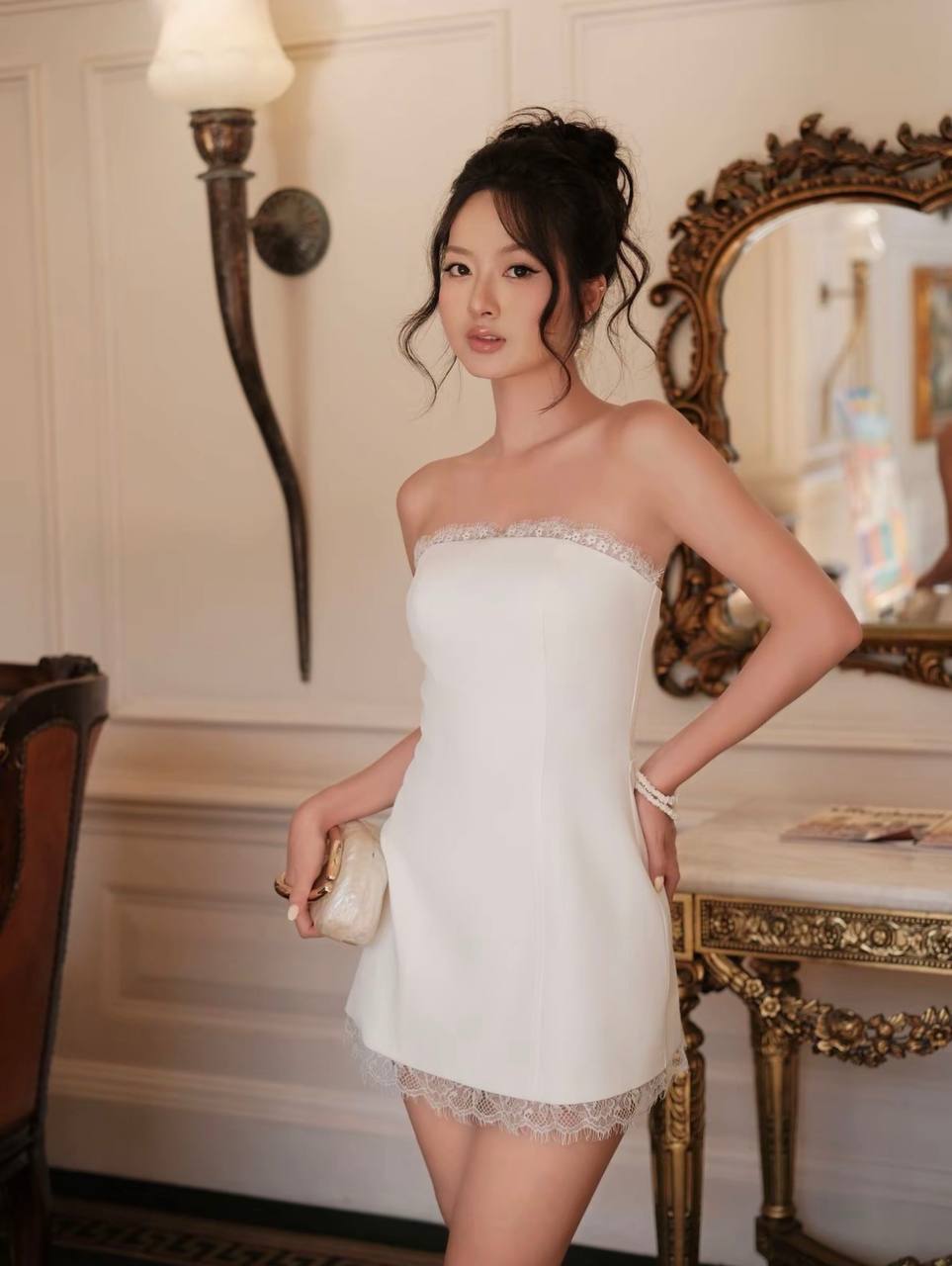 Jelina Tube Lace Dress - White (Removable Straps)