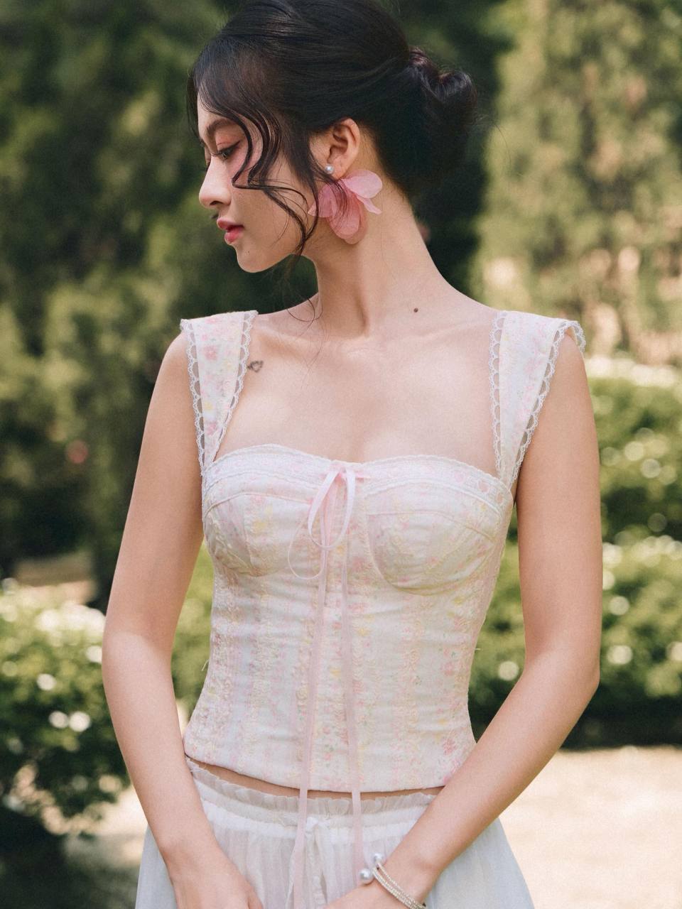 Peony Floral Texture Lace Top - Light Pink (PO - 7 Days)
