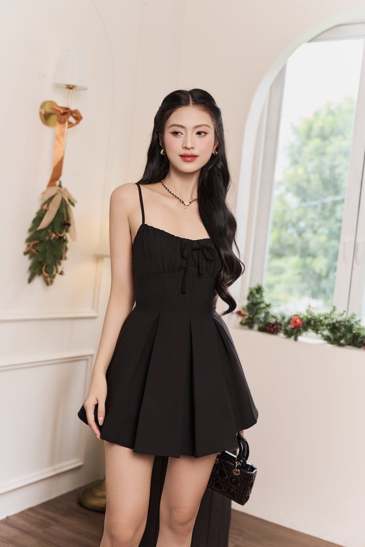 Chrissy Pleated Dress - Black