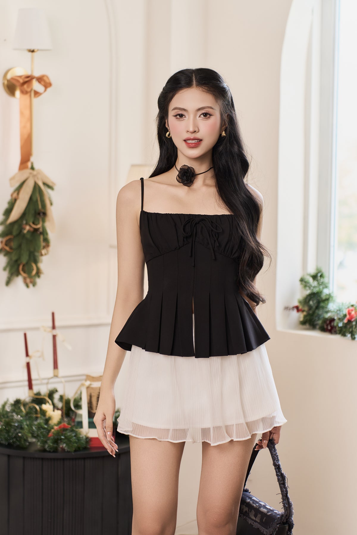 Camila Pleated Top - Black