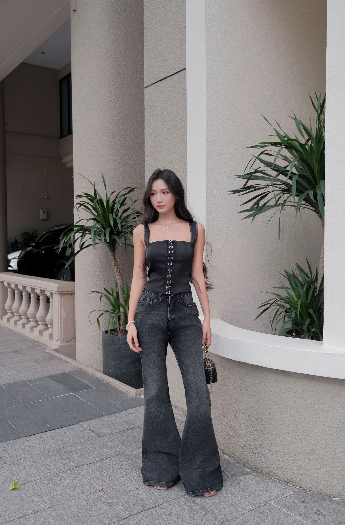 Amelia Lace Corset Top In Black