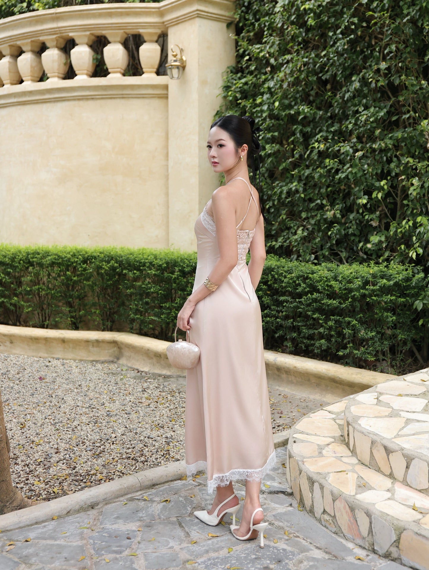 Alyssa Premium Satin Silk Maxi Dress - Rose Champagne
