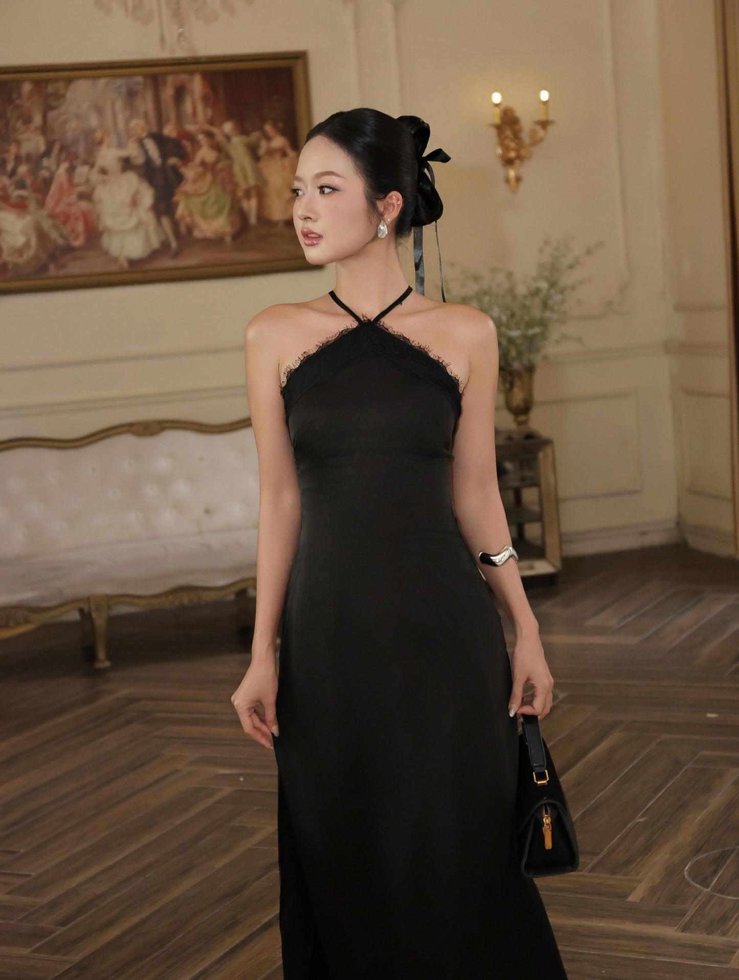 Alyssa Premium Satin Silk Maxi Dress -Black