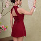 Petal Cheongsam Dress - Plain Maroon