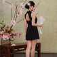 Petal Cheongsam Dress - Plain Black