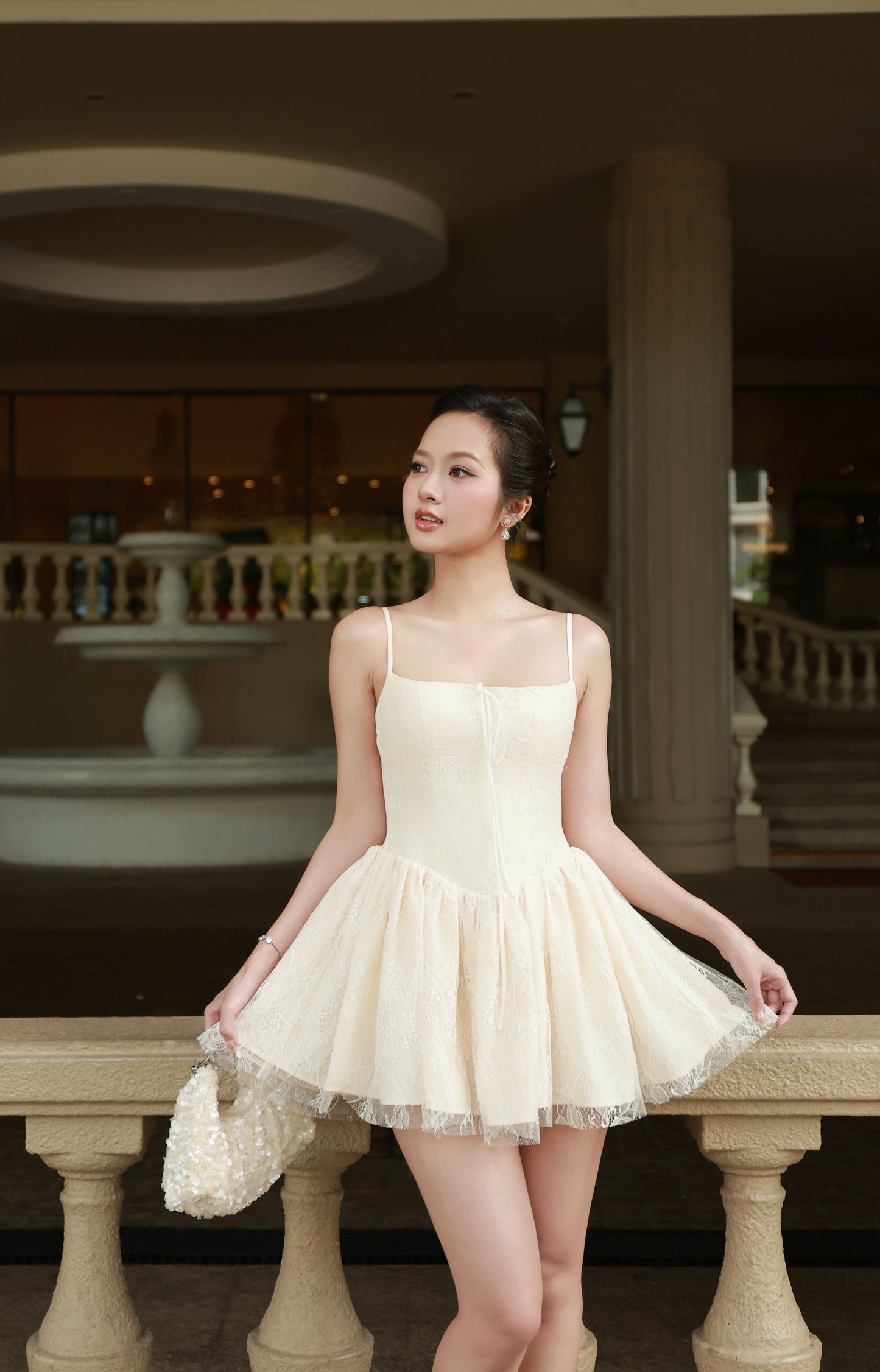 Lexi Lace Drop Waist Mini Dress - White
