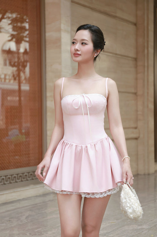BUBD Lissey Ribbon Corset Dress - Light Pink
