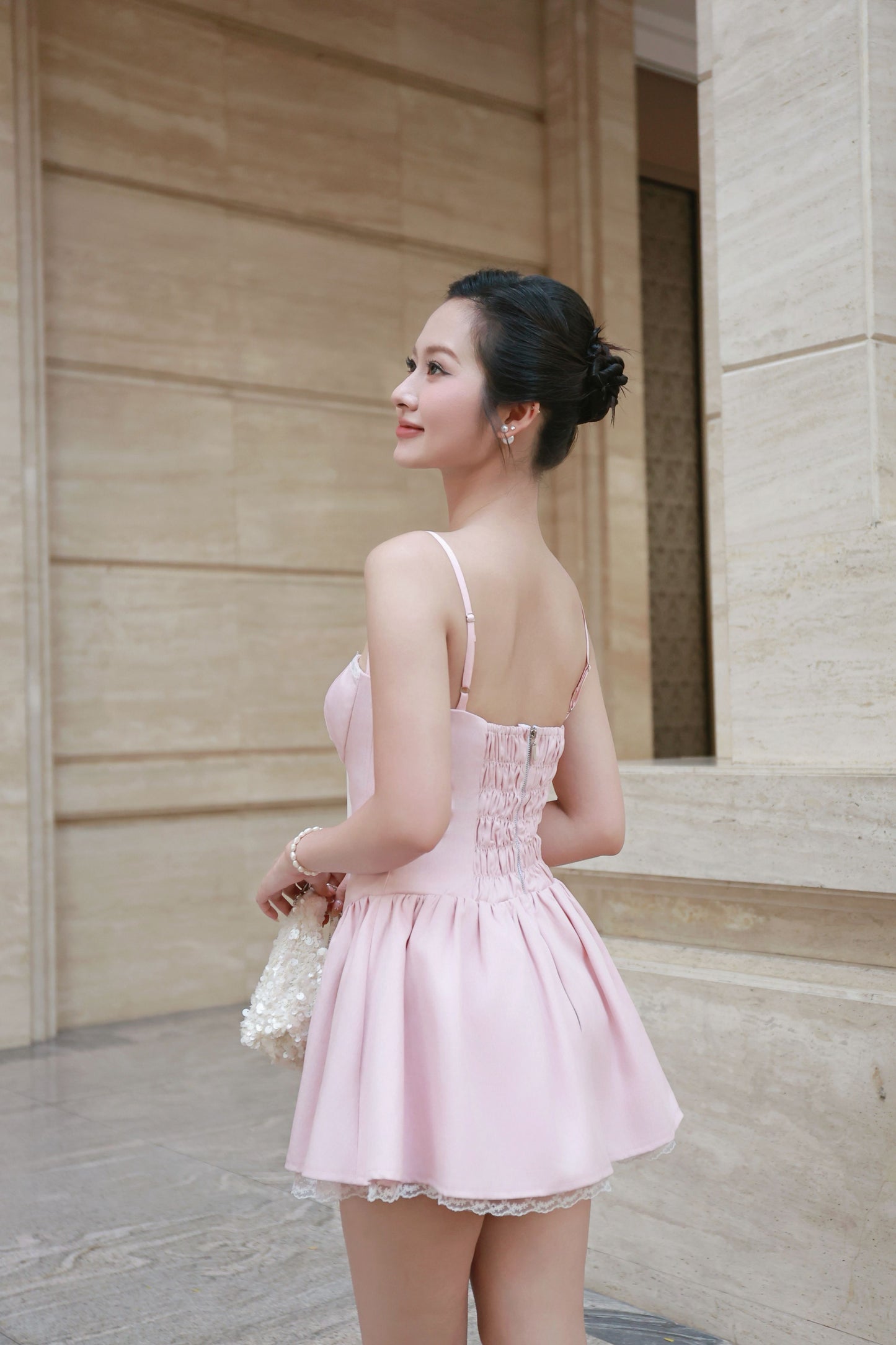 BUBD Lissey Ribbon Corset Dress - Light Pink