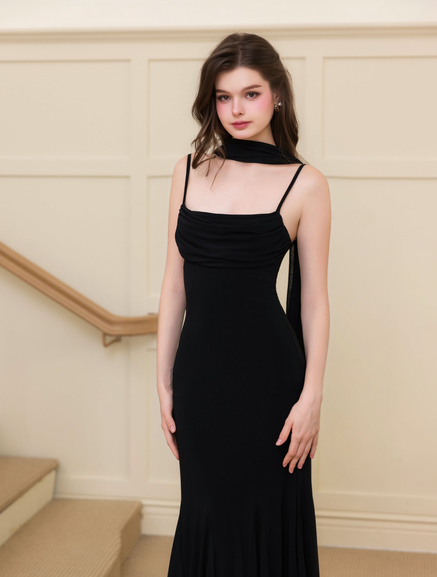 Katherine Cowl Neck Maxi Dress (Comes with Sash) - Black