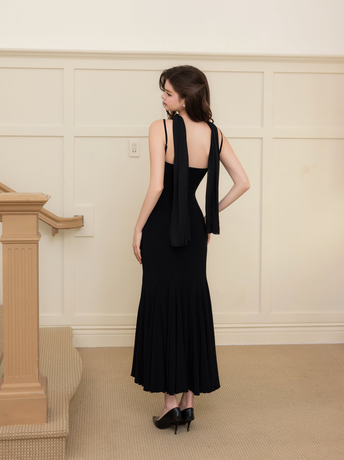 Katherine Cowl Neck Maxi Dress (Comes with Sash) - Black
