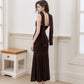 Katherine Cowl Neck Maxi Dress (Comes with Sash) - Brown