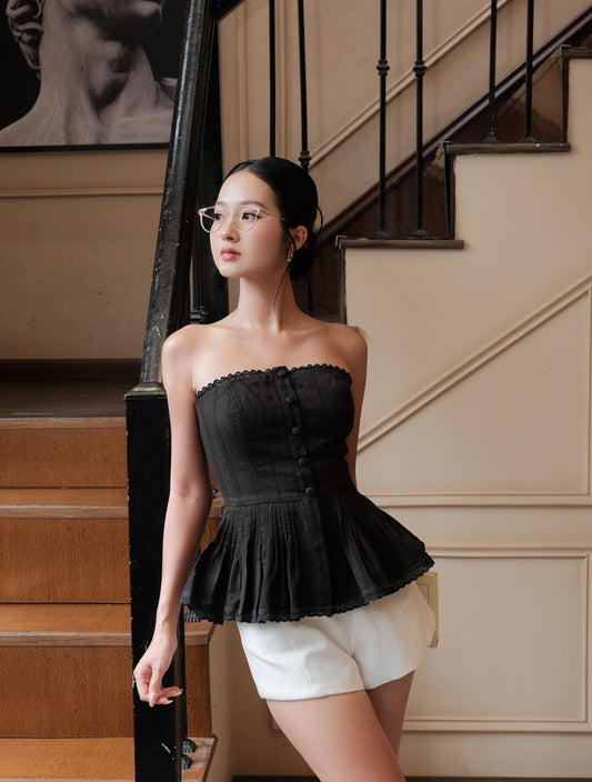 Lye Pleated Padded Top - Black