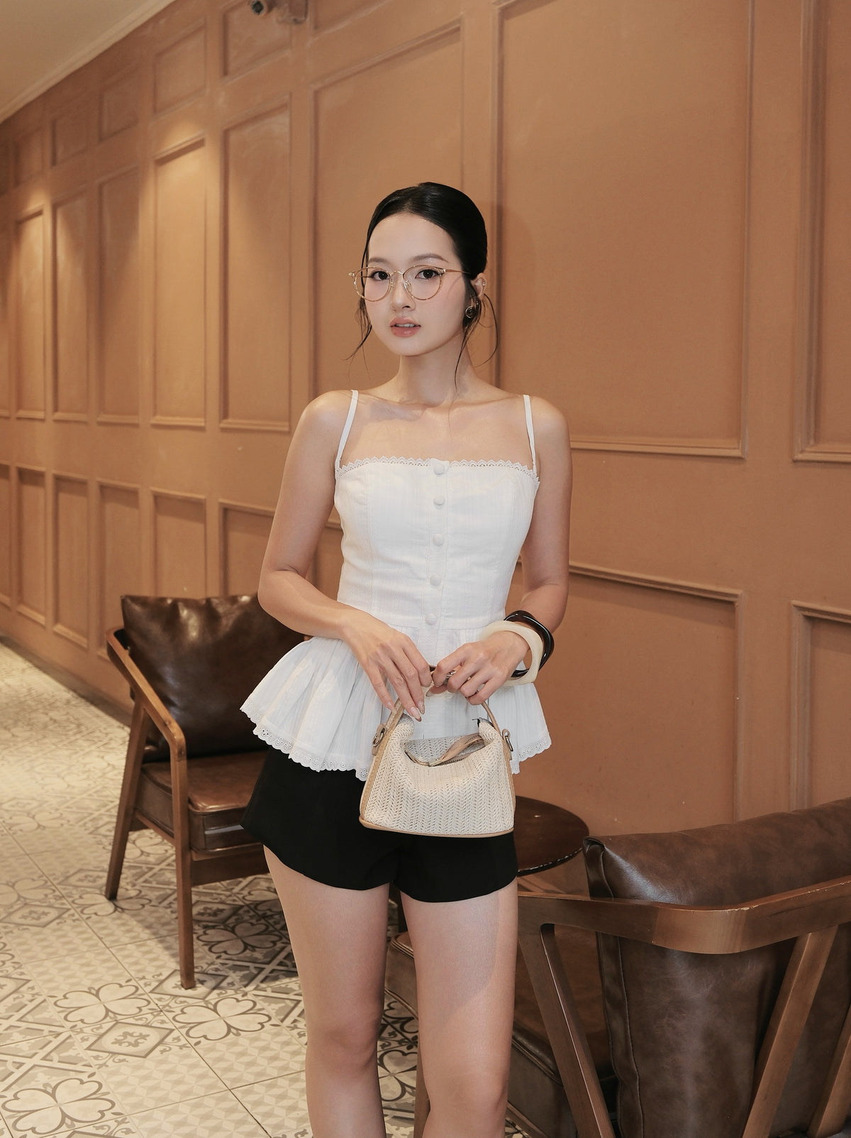 Lye Pleated Padded Top - White