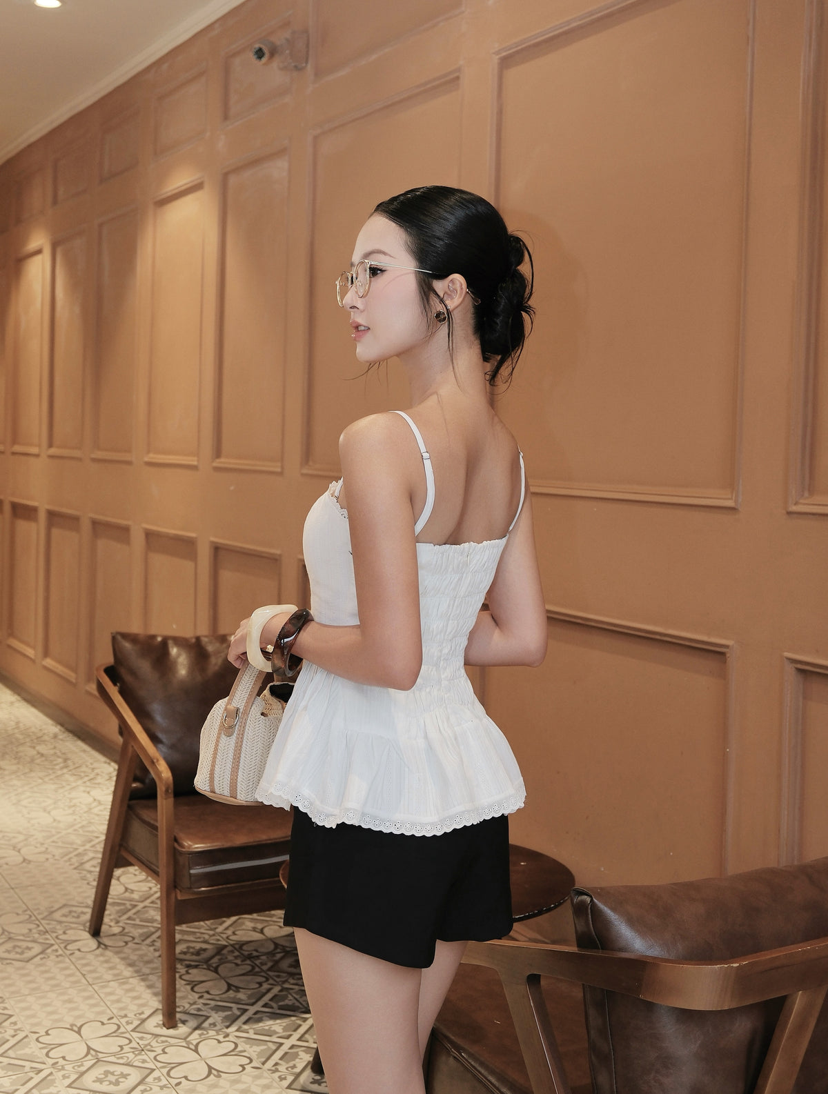 Lye Pleated Padded Top - White