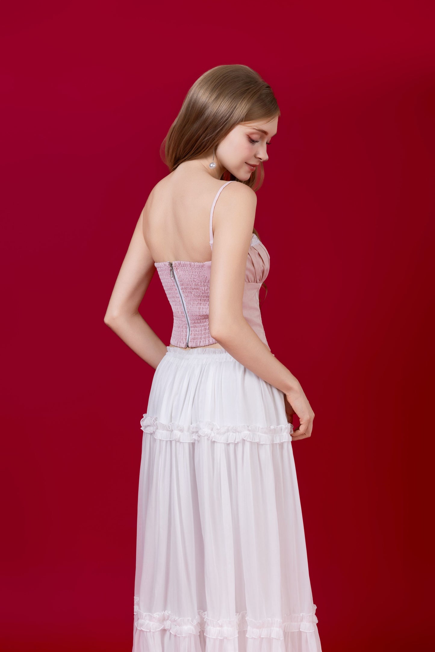 Lovia Ribbon Corset Top - Light Pink (No Boning - fake corset panelling)