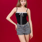 Lovia Ribbon Corset Top - Black (No Boning - fake corset panelling)