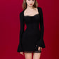 Maya Double Bell Sleeves Mini Long Sleeve Dress - Black