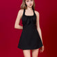 Laselle Ribbon Mini Halter Dress - Black