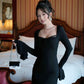 Maya Double Bell Sleeves Mini Long Sleeve Dress - Black