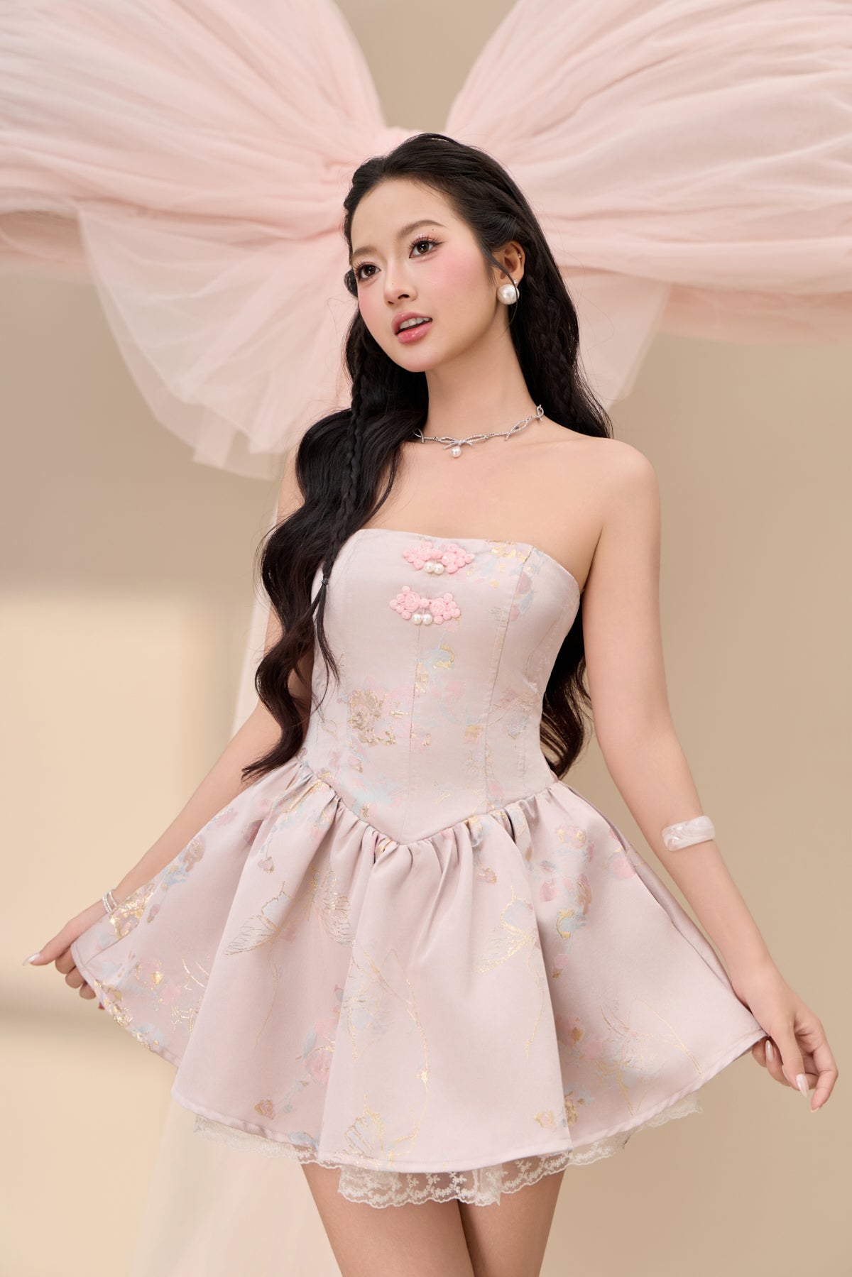 Qin Jacquard Drop Waist Dress - Lilac