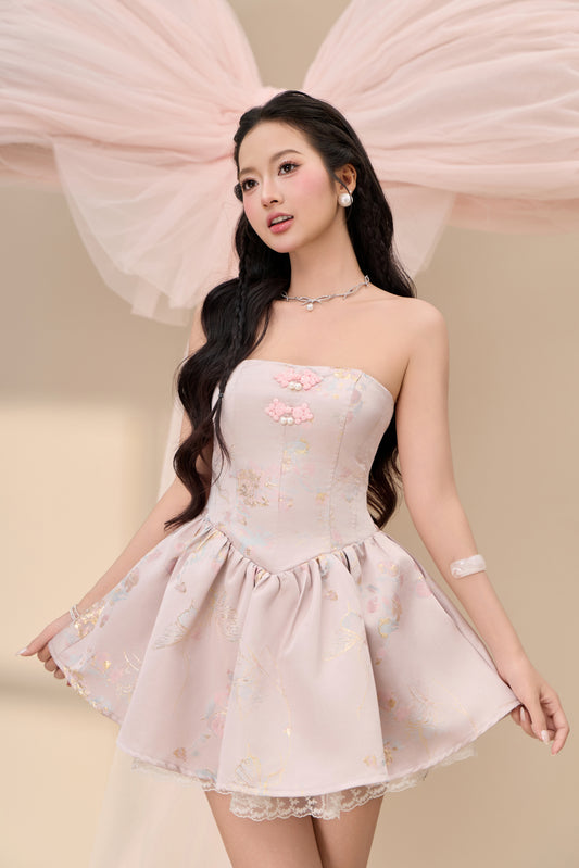 Qin Jacquard Drop Waist Dress - Lilac