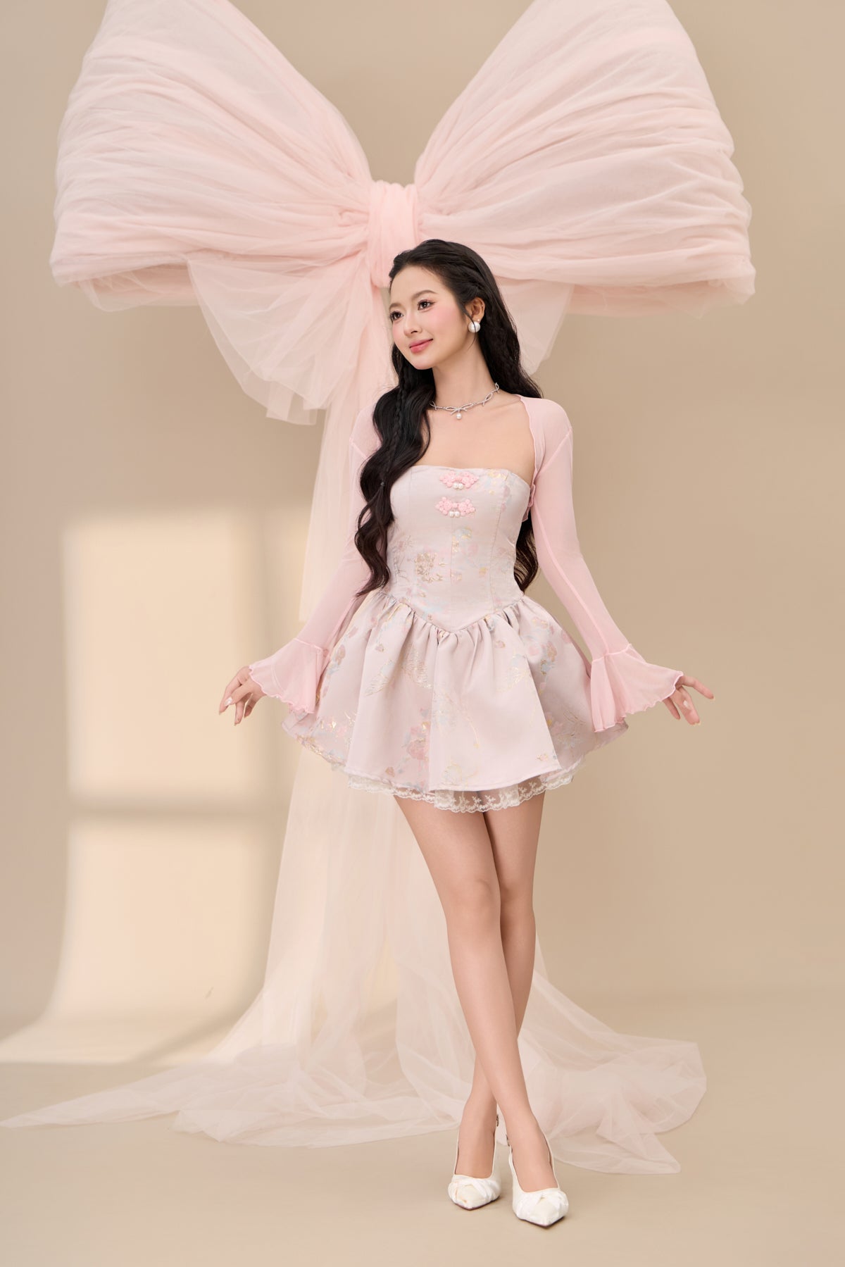 Qin Jacquard Drop Waist Dress - Lilac