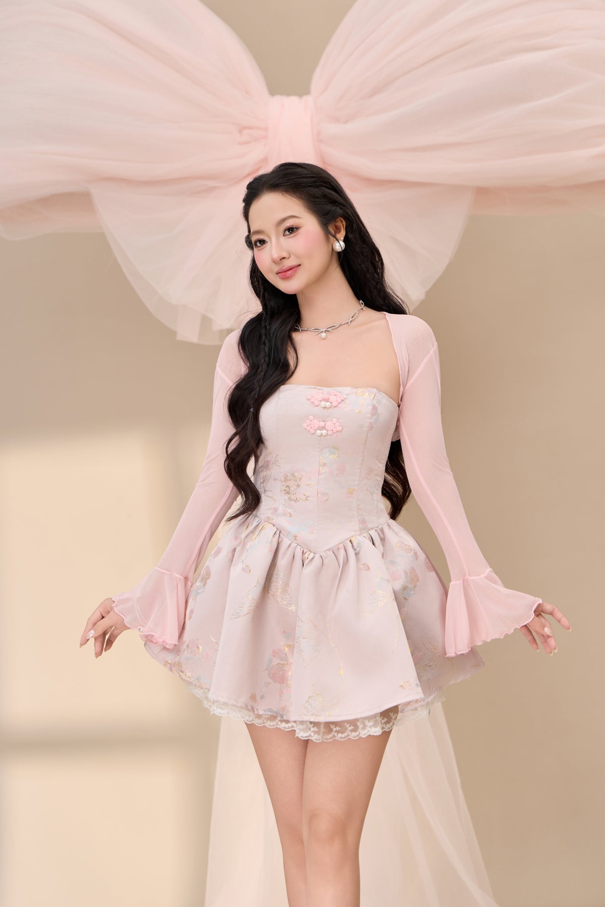 Qin Jacquard Drop Waist Dress - Lilac