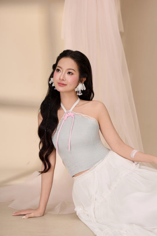 Xu Lace Halter Top - Blue