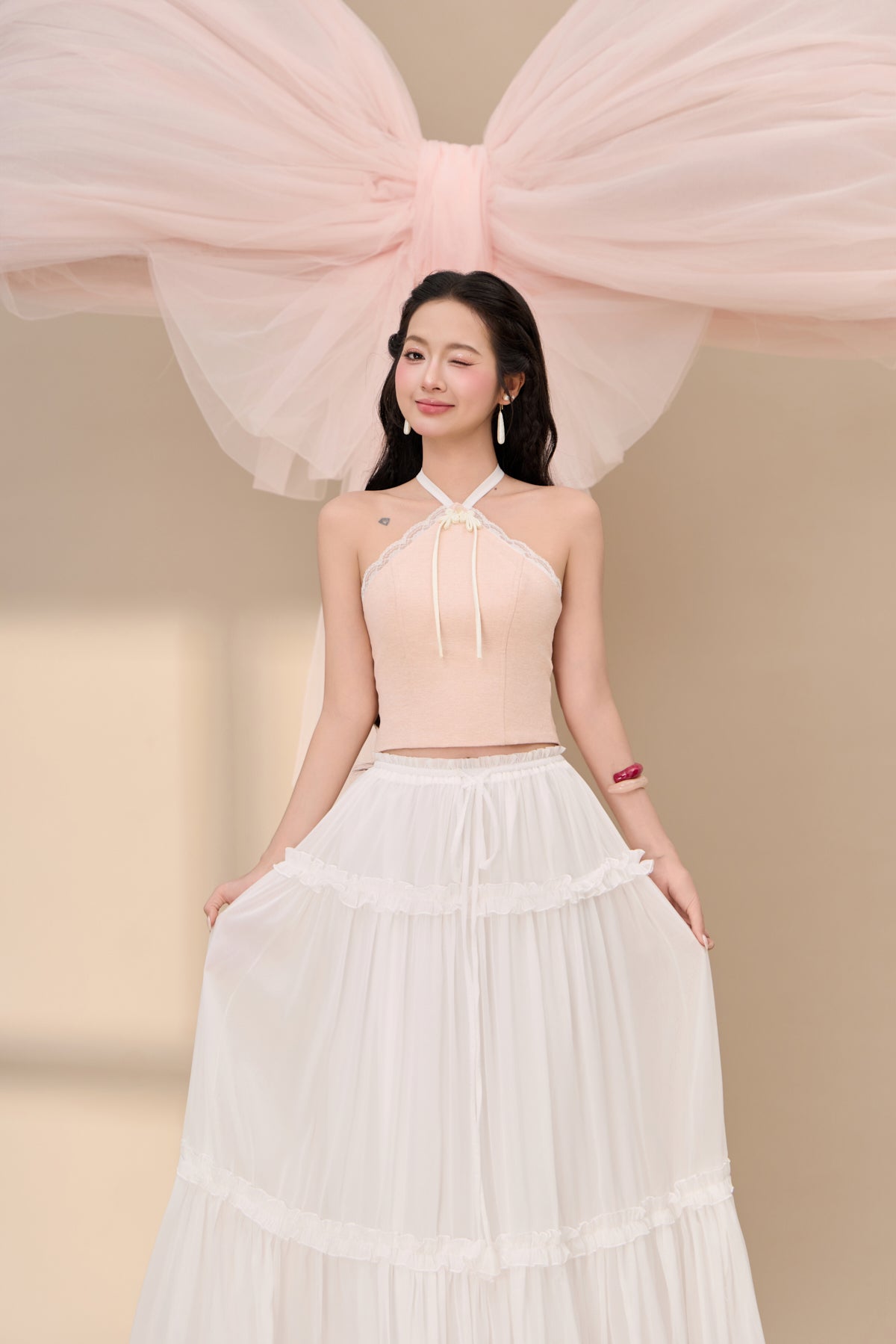 Xu Lace Halter Top - Pink