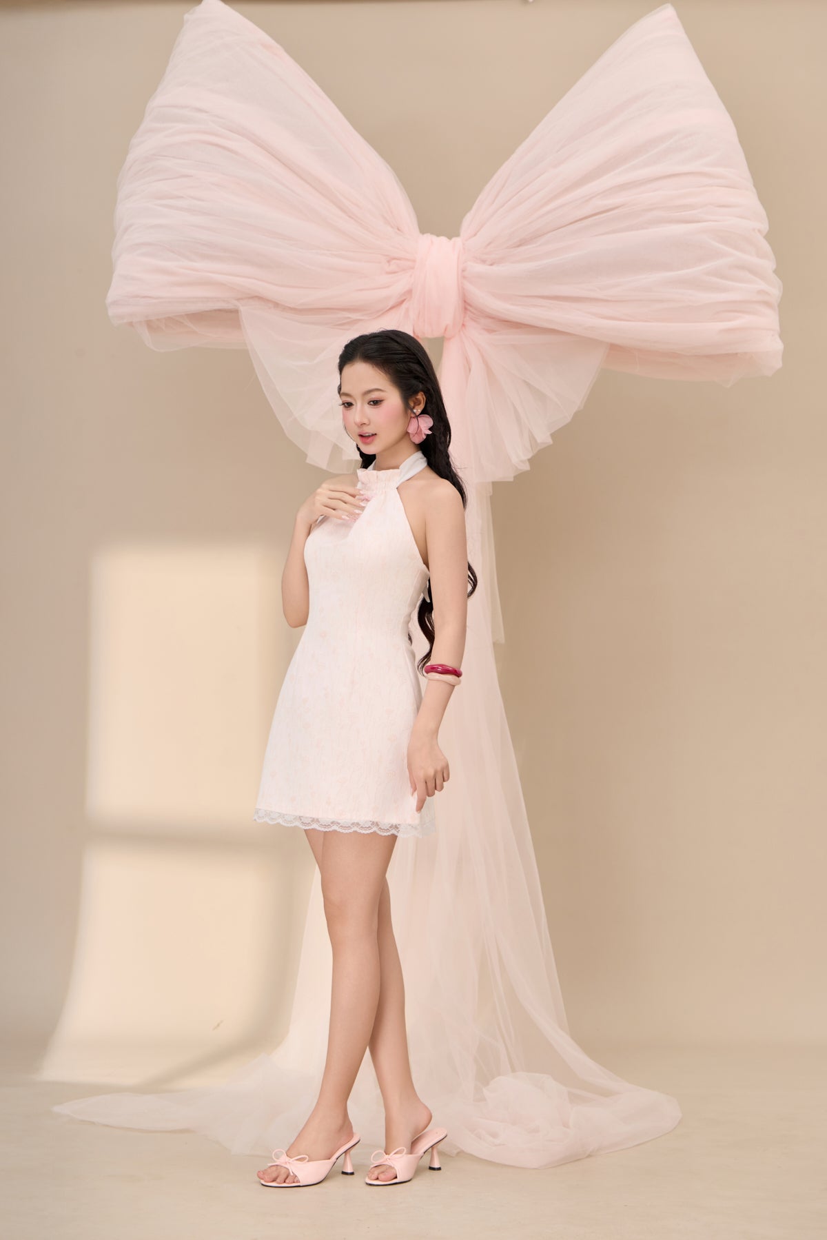 Li Shimmer Floral Texture Halter Dress