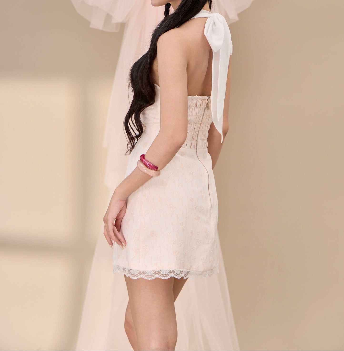 Li Shimmer Floral Texture Halter Dress