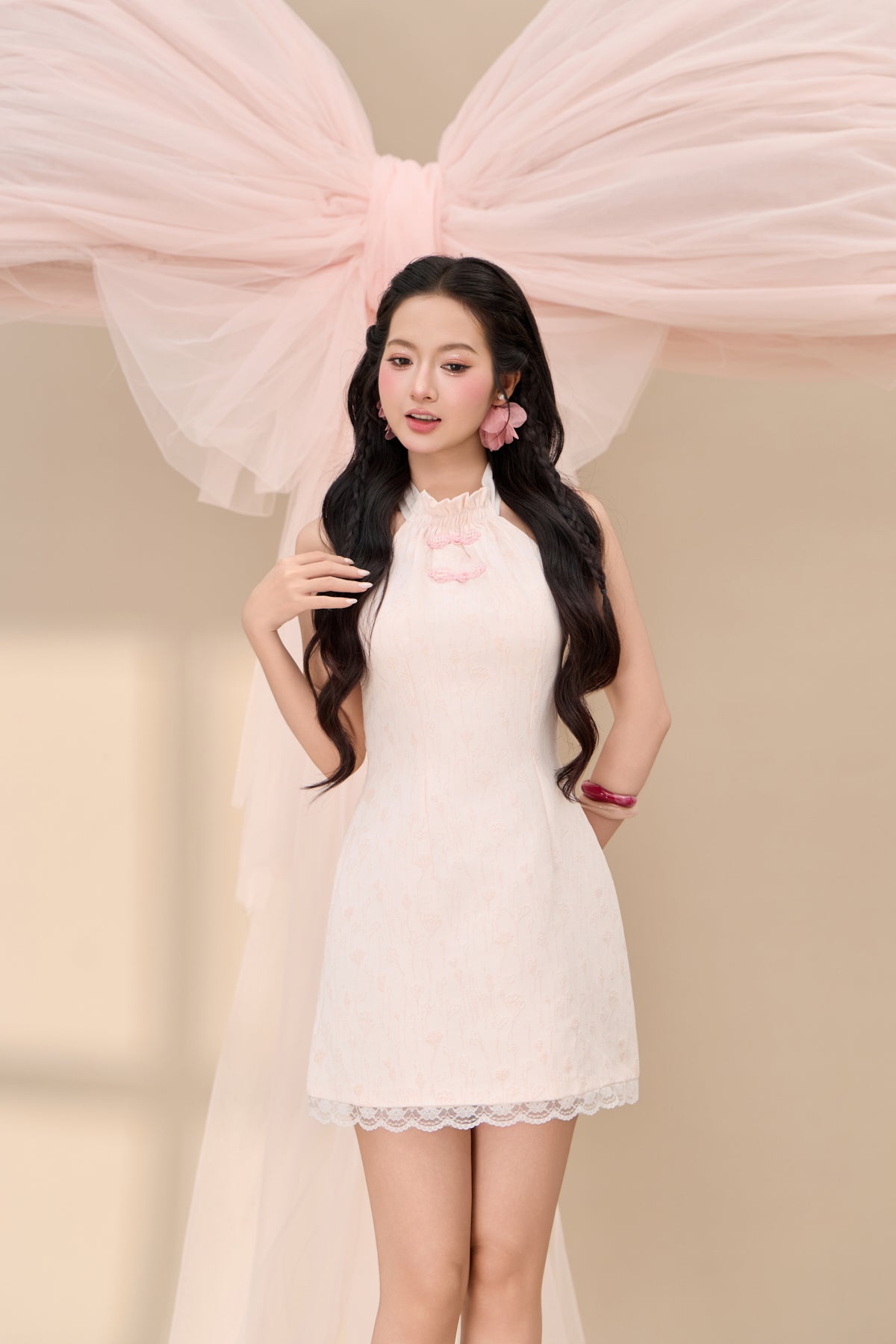 Li Shimmer Floral Texture Halter Dress