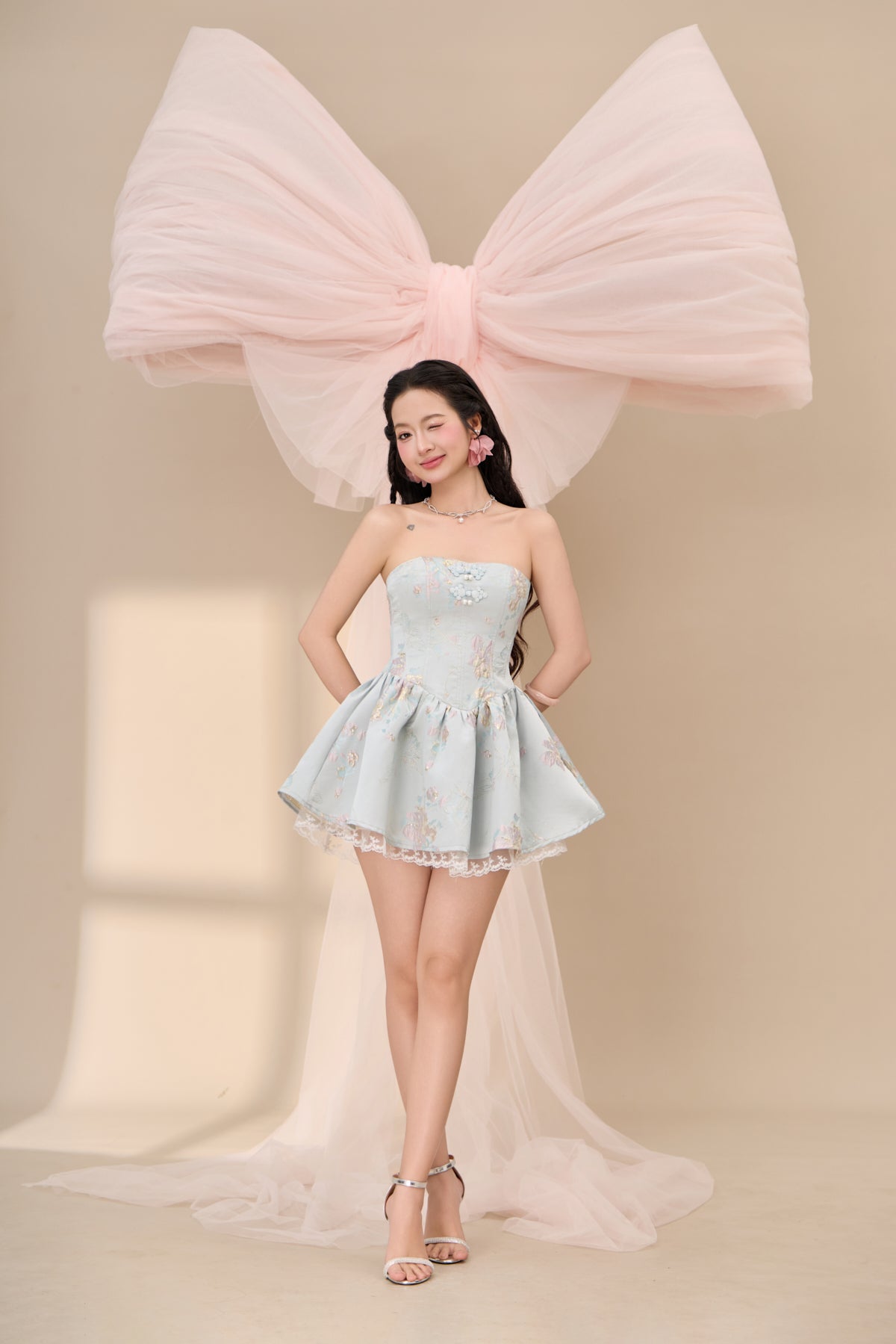 Qin Jacquard Drop Waist Dress - Blue